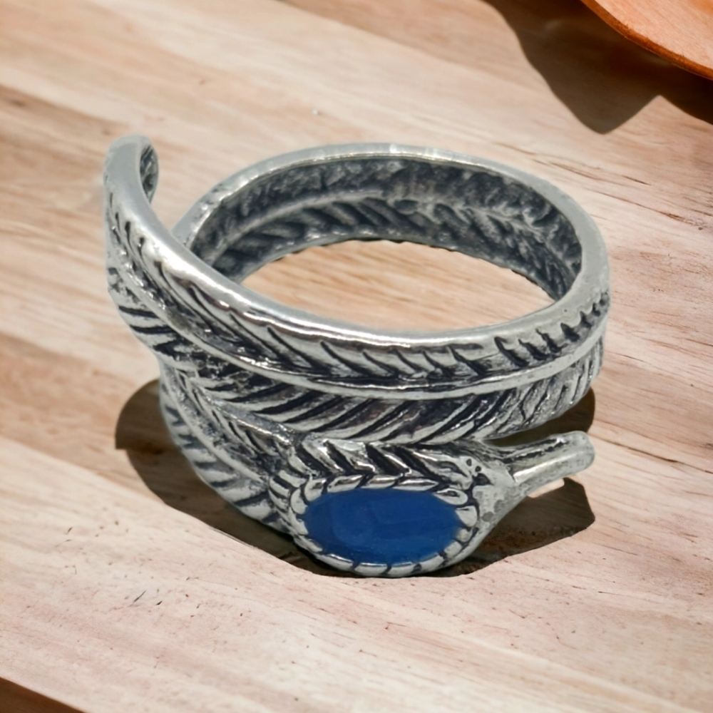 Turquoise little feather adjustable Ring
